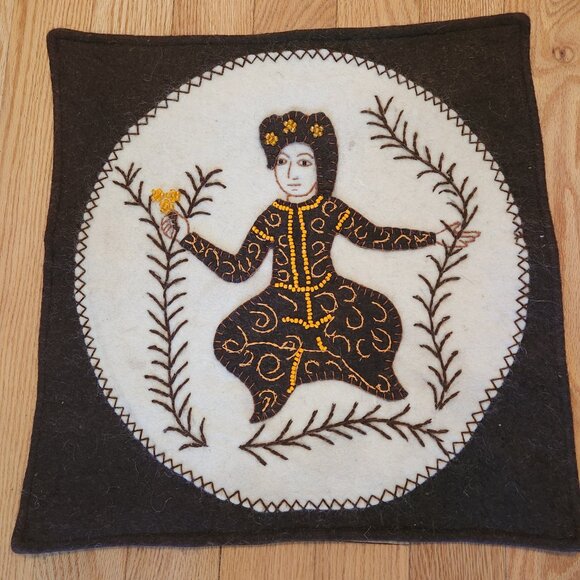 Boho Meditation Pillow Case Satin Silk Back Felt Goddess With Beads - Picture 11 of 15